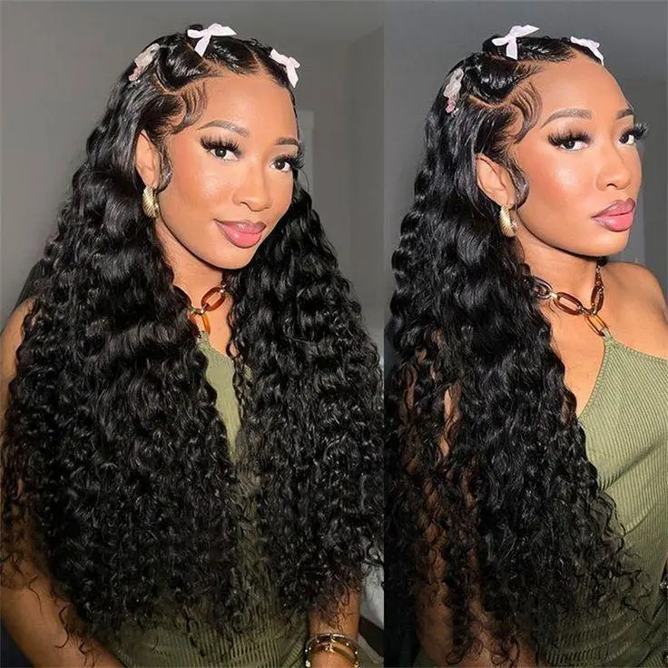 Women's 180% Density Heat-Resistant Human Hair Curly Wig - Pre Plucked Lace Front Wig, 13x4 13x6 HD Transparent T Part, 13x4 Deep Wave, Adjustable