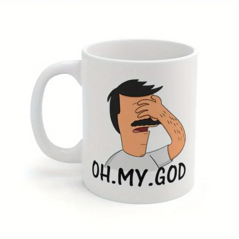 11oz Thermal Reusable Ceramic Funny Mug - Bob's Burgers Bob Belcher Character Graphic, Hand-Wash Only, Perfect Dad Gift for Kitchen & Dining, Reuse