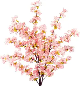 Cherry Blossom Branches, 39.3In Artificial Cherry Blossom Tree Stems, Fake Plum Blossom Flowers Arrangement for Wedding Home Japanese Decor, Set of 3, Pink