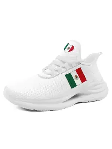 Men's Mexico 2026 Soccer Heart-Shaped National Flag Print White Chunky Sneakers, Breathable Lace-Up Low Top Shoes for Running, Walking, Casual Wear, Perfect for Match Days & Fan Events, Plus Size Available