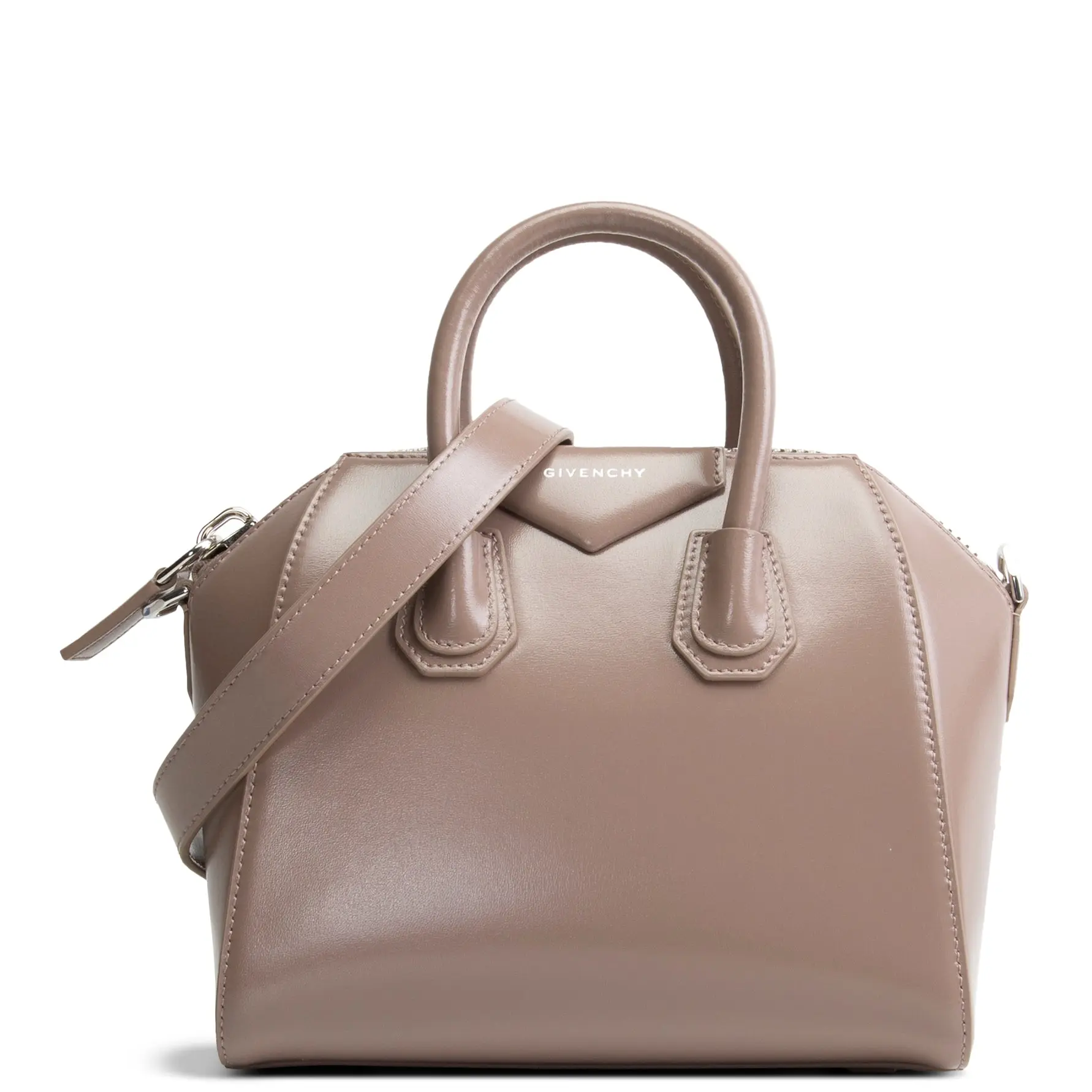 Pre-owned GIVENCHY Smooth Calfskin Leather Crossbody Bags Antigona Mini Taupe