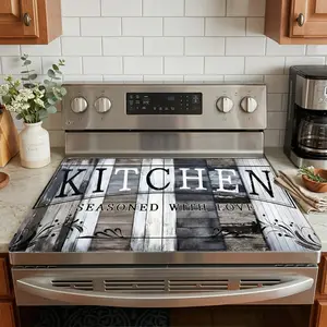 HarleyLand Kitchen Pattern Gas Stove Cooktop Panel Protector Cover Mat, 1 Count Soft Scratch Resistant Easy To Clean Stove Top Protectors, Multipurpose Cooktop Cover
