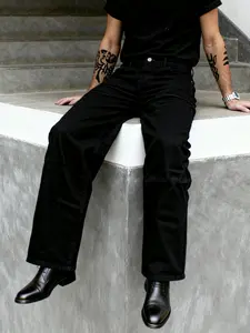 Men's Plain Casual Classic Loose Fit Wide Leg Jeans, Fashion Regular Style, Comfortable Denim Fabric, Suitable for Daily Wear