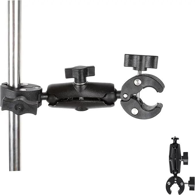 Double Clamp Camera Mount Bracket,Monitor Magic Socket Arm w/1/4"-20 Ball Head for Desk Photo Studio Light Stand, Photography Reflector, Photo Boom Stand, Cross Bars, Umbrella, Insta360 Accessories
