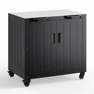 Grill Table, Outdoor Grill Cart Bar Cart with Storage Cabinet for Grilling Accessories, Outdoor Cooking Table, Made Entirely of Stainless Steel, for Kitchen Prep, Working Table, Lawn & Garden