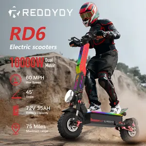 [REDDYDY] RD6 Off-Road All Terrain High Speed Electric Scooter, 10000W Dual Motor, Up to 60 MPH, 75 Miles Long-Range, 13 Inch All-Terrain Tire, 3 Gear Speed Mode, Dual Shock Absorbers, Smart LCD Display, Foldable Off-Road E-Scooter,Best Gift