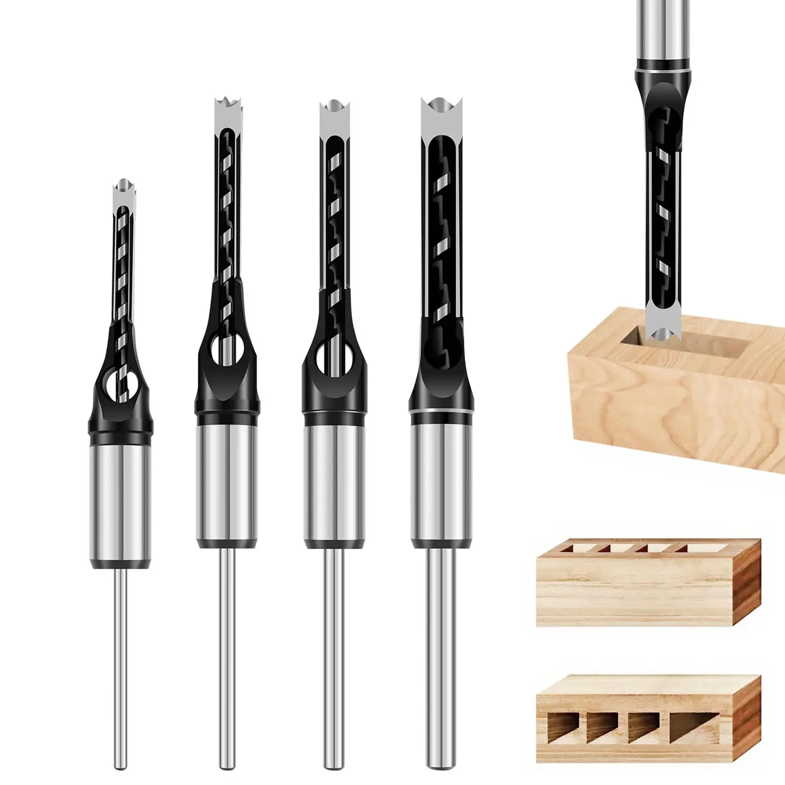 Square Hole Drill Bit Set, Spiral Drill Bit Set, Hex Shank Drill, Shank Step Bits, Universal Power Tool Accessories for Woodworking, Drilling & Engraving Cutting, Hardware, Drill Bits Set