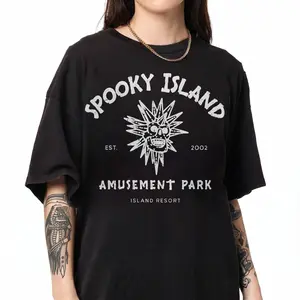 Spooky Island shirt , Disco Skull , Halloween Nostalgia , Skull Emblem, Gh0st Town , T-Shirt For Unisex Graphic Tees Print Top Casual Streetwear Gifts