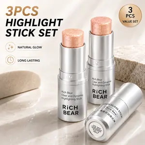 3PCS Glow Highlight Stick Set, Cream Highlighter Makeup Kit, Shimmer Illuminator for Face, Cheeks, Nose & Body, Long Lasting Natural Radiant Glow