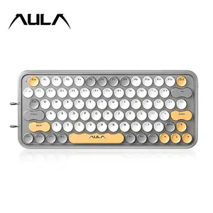 AULA F3680 three-mode mechanical keyboard, 79-key layout, retro typewriter round keycap, 1500mAh battery, cool lighting, Usb rechargeable keyboard, compatible with Windows/Mac/iOS/Android, for daily office and e-sports