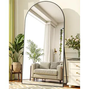 Full-Length Floor Mirror with Stand, 78"x38" Arched Style Full  Standing Mirror for Bedroom, Living Room, Gym, Dorm - Shatter-Resistant & Easy Assembly, Black