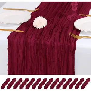14 Pack Burgundy Cheesecloth 17x108 Inch Semi Sheer Boho Gauze Cheese Cloth Table, for Wedding Baby Shower Birthday Home Farmhouse