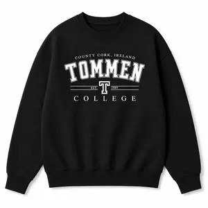 Gildan Women's Comfortable Cotton-Polyester-Spandex Longsleeve Knit Crewneck Round Neck Hoodie Top - Vintage Tommen College Print, Seamless, Casual Fit, Everyday Wear, Tops