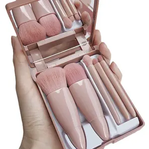 5-Piece Makeup Brush Set, Portable Multi-Functional Powder Brush, Blush Brush, Beauty Tools, Compact Mirror Case, Essential Cosmetics Kit, Travel Brush Set