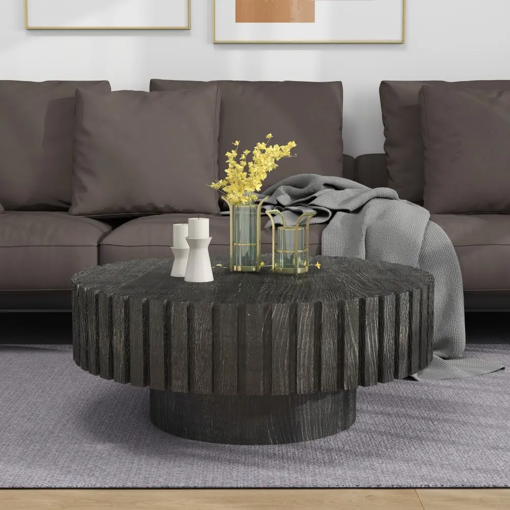 Modern Minimalist Circular Black Coffee Table - 31.4-in Natural Wood Finish, Easy Assembly, Space-Saving, Ideal for Living Rooms, Study Rooms, Coffee Tables