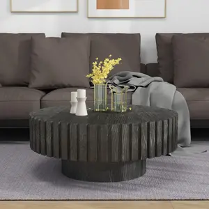 Modern Minimalist Circular Black Coffee Table, 31.4-in Natural Wood Color & Texture, Easy Assembly, Space-Saving Aesthetic, Ideal for Living Rooms & Study Rooms
