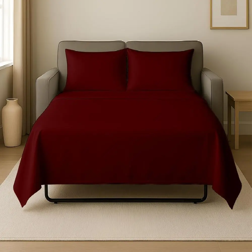 PC's Sleeper Sofa Queen Sheets, 100% Brushed Microfiber Couch Sheets, Easily Fits Upto 10" Deep Pull Out Bed Matrress 60" X 74", Burgundy