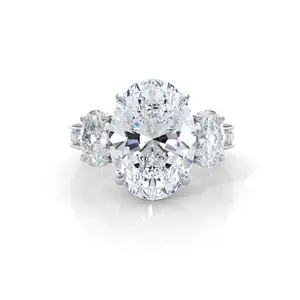 Javda 3 Stone Oval Cut Lab Grown Diamond Engagement Ring in 14k White Gold - 7.9 Ctw.