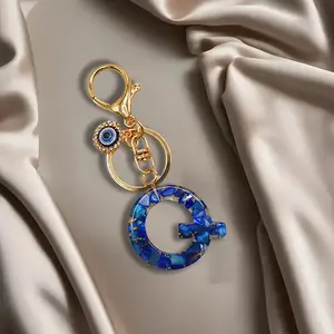 Elegant Blue Resin Letter Keychain With Devil's Eye & Blue Tassels Key Chain Bag Pendant Wallet Decoration For Ladies' Daily Use And Small Gift