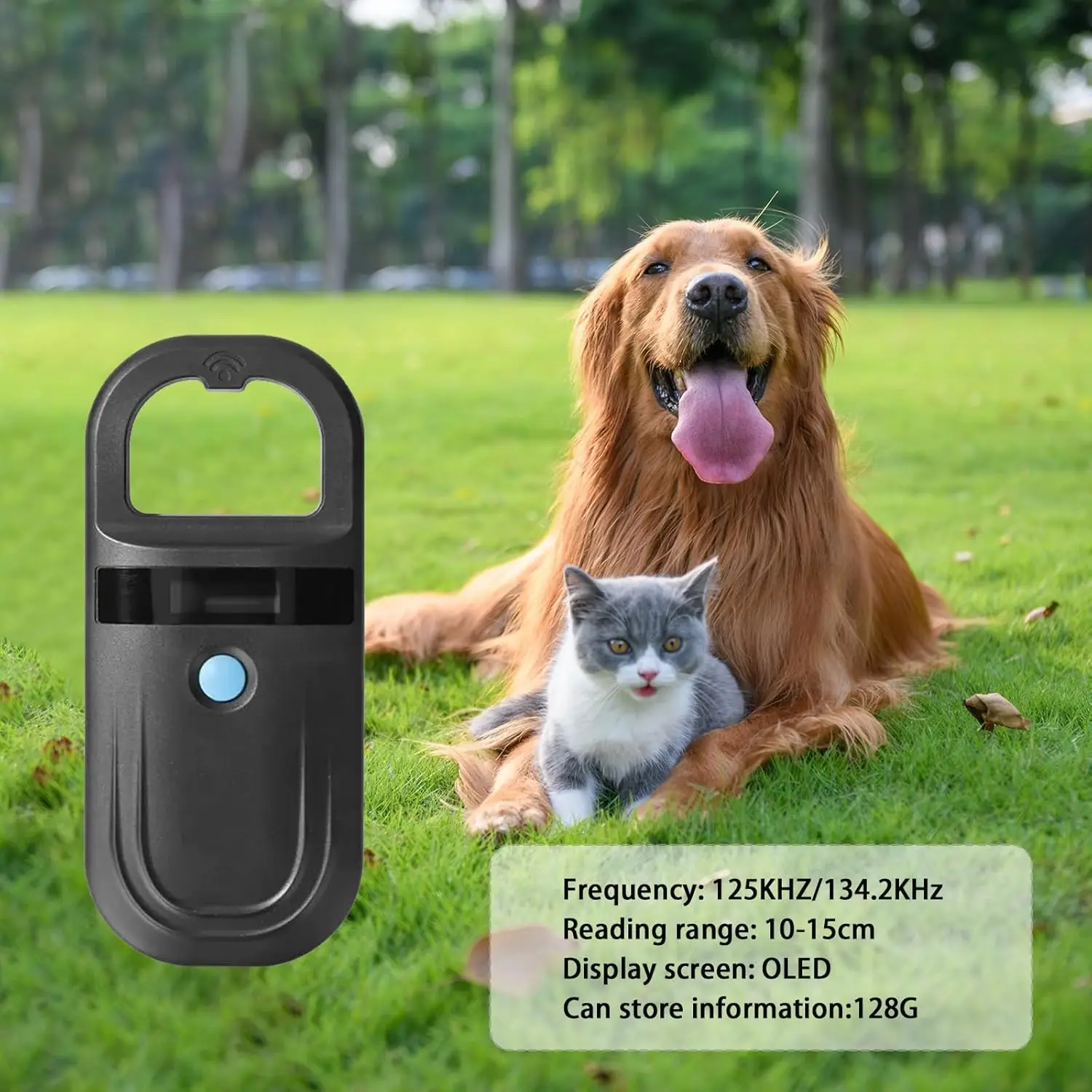 Handheld Pet Microchip Scanner, Rechargeable Animal ID Reader with FDX-B Support for Dogs, Cats, and Pigs, 134.2kHz ISO11784/85 & EMID - Black