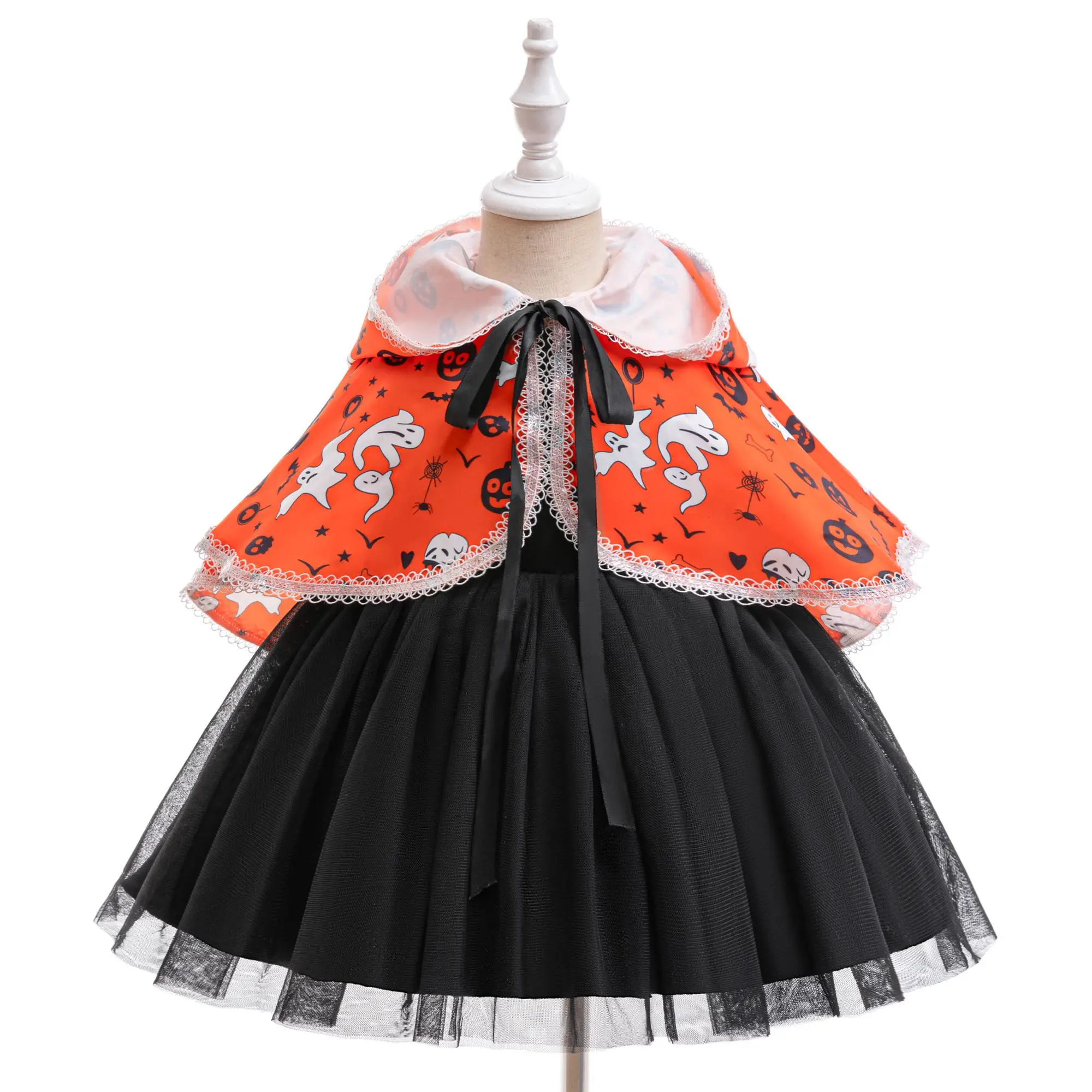 Baby Girl Clothes with Cloak 065 Kids Party Holiday Toddle Black Halloween Dress Child Cosplay Costume Fancy Carnival Pumpkin Witch Vampire 6M-3Y Cape Set