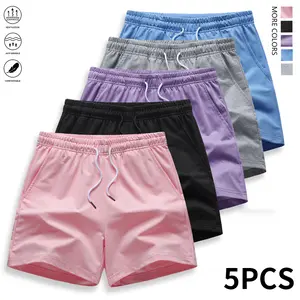 Pack of 5 women’s shorts: athletic shorts, casual shorts, solid color, drawstring elastic waistband; suitable for outdoor sports, fitness, running, and casual wear; women’s shorts, summer clothing.