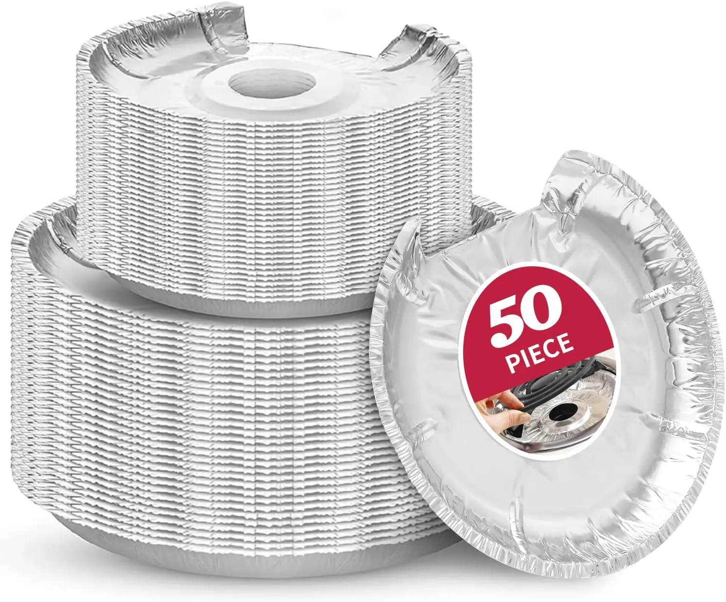 50 count  Round Electric Stove Burner Covers - Stove Top Covers for Electric Stove Thicker Aluminum Foil Burner Liners - Disposable Stove Top Protector (25 * 6 Inch and 25 * 8 Inch)