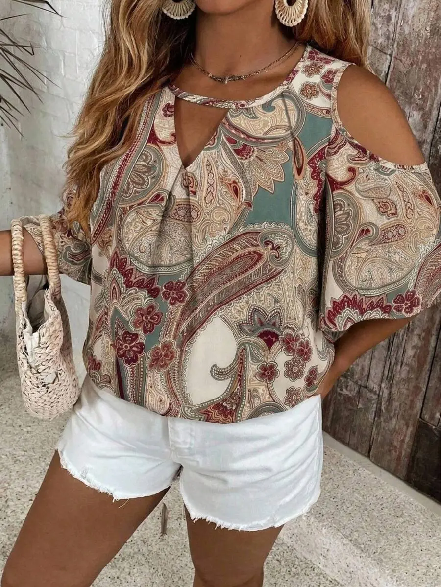 Casual 90s Traditional Whimsical Retro Print Plus Size Shirt Formal Vacation Teal Summer Airport Bussines Vacation