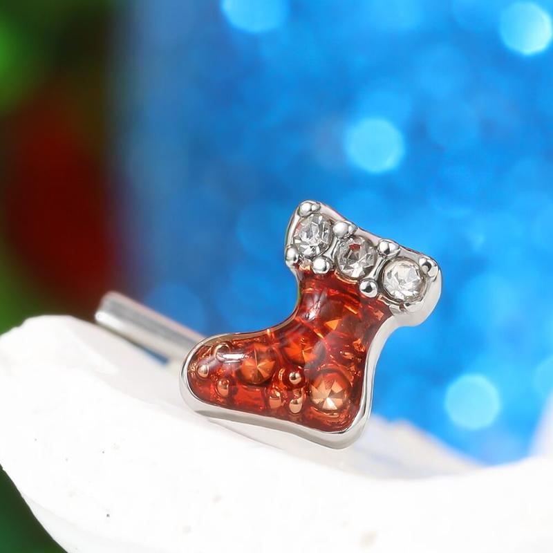Oufer  Christmas3PCS 20G Christmas L-shaped Nose Piercing Ring Set with Santa Boots Tree Cubic Zirconia for Festive Holiday Wear