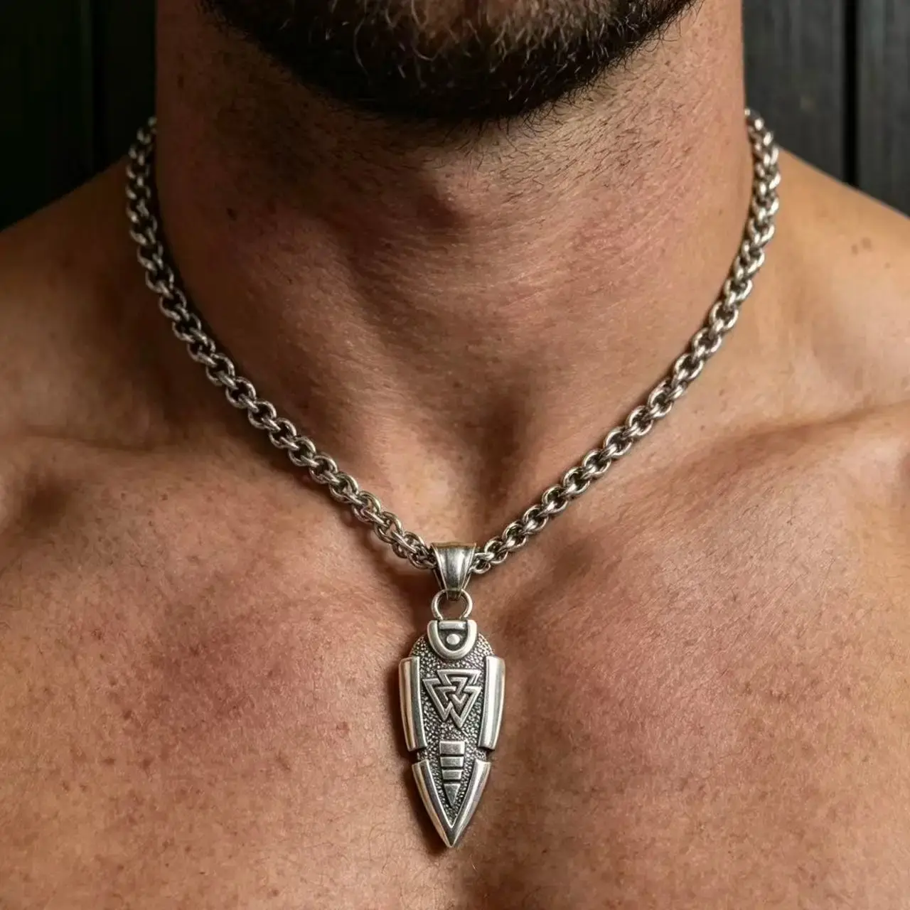 HNSP 316L Stainless Steel Viking Runes Norse Odin Spear Pendant Chain Necklace For Men Jewelry Accessory Gift