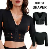 Women's Fitted 3/4 Sleeve V-Neck Solid Sporty Workout Bra - Front Button Closure, Supportive Gym Bra, Body Shaping Shapewear Top, Women Workout Clothes, Ideal for Gym & Yoga