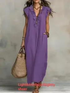 New Bohemian Flutter Sleeve Floor-Length Dress for Spring and Summer, Stylish Long Skirt, Perfect for Casual Wear, Womenswear