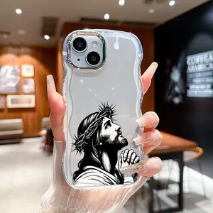 Aesthetic Praying Hope Faith Religious Phone Case with Water Ripple Electroplated Borders, Stylish Protective Cover, Trendy Cute Graphic Design, Gift for Men and Women, for iPhone 12 13 14 15 16 17 Series