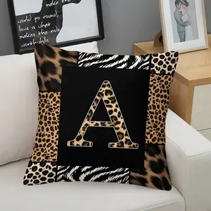 Animal Print Monogram Throw Pillow, Leopard Zebra Tiger Initial Pillow with Insert, for Sofa Living Room, Home Decor Gift for Animal Lovers