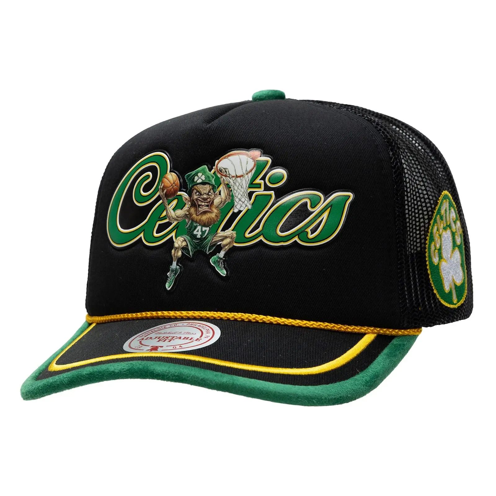 Boston Celtics M&N x LRG Black Hardwood Classics Wild Art Trucker Adjustable Hat NBA Throwback Cap Fan Gear Mitchell & Ness