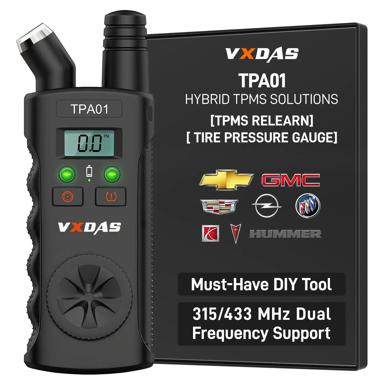 [Only for GM]VXDAS TPA01 2-in-1 TPMS Relearn Tool & Digital Tire Pressure Gauge |150 PSI Reset Tool for GM Chevy Buick GMC Cadillac Opel | Tire Sensor Activation & Pressure Monitor