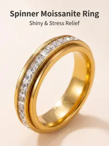 Rotatable Moissanite Ring for Women and Men, Anxiety Relief Titanium Steel Ring, Stress Reduction Jewelry Size 6-11, Multi Cut Cluster Ring, Moissanite Decorated Ring