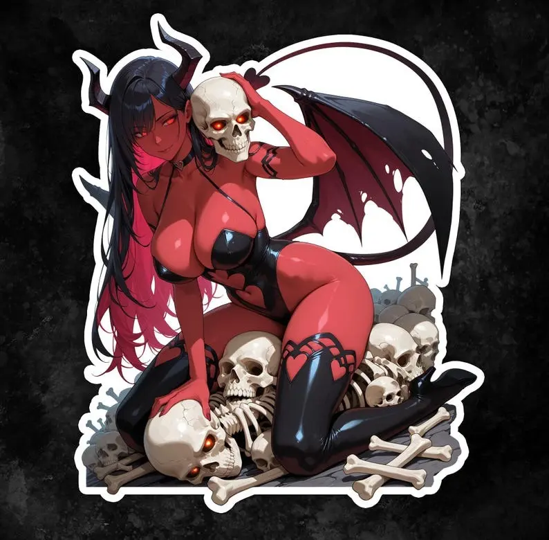 Underworld Queen Sticker | Demon Girl Waifu | Succubus Queen | Spooky Goth Pin-up Decal
