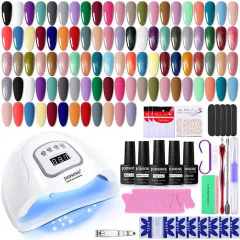 JODSONE Gel Nail Polish Set (Assortment Kit) with UV Light, 32 Soak-Off Colored Art Glitter Flake Options, Manicure Tools for Halloween Nails & At-Home Manicures, Women’s Gift