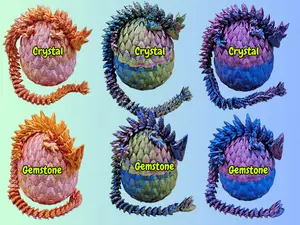 Mystery Dragon with Matching Egg, 15 Silky color options Crystal and Gemstone, Articulated 3D Printed Dragon, Sensory Fidget, egg inluded Sensory Fidget Toy Set Bulk Pack stress  ball