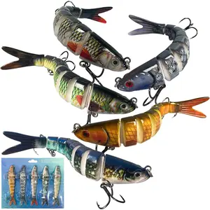 Saltwater Fishing Lures, Fish Plugs with Treble Hooks, Freshwater Swimbaits for Bass Pike Trout, Floating Pencil Ploppers, Topwater Jointed Swim Baits, Lifelike Top Water Popper Set for Tuna