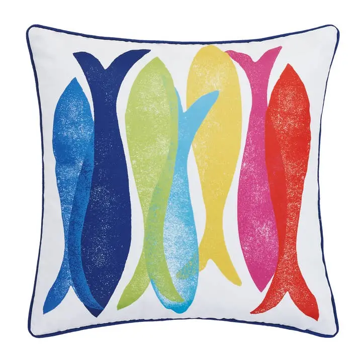 Peking Handicraft 24KN358C20SQ 20 x 20 in. Fiesta Fish Printed Poly Fill Hook Pillow, Multi Color