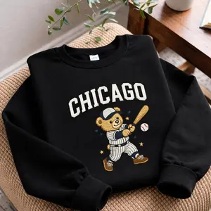 Chicago Baseball Sweatshirt Embroidered, Bear Player Shirt, Sports Fan Hoodie, Vintage Chicago Style Crewneck, Baseball Lover Gift