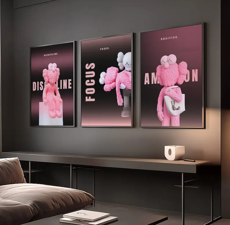 Set of 3 Black an Pink HypeBeast Poster, Motivational Wall Art, HypeBeast Culture Art