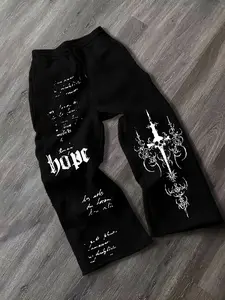 Men's Casual Loose-Fit Jogger Pants, Skull Cross Print Drawstring Waistband, All-Season Comfortable Fabric, Stylish Men's Clothing