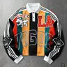 Vintage LA VIGOR 1987 Lion Print Color Block Stripes Oversized Casual Polo Neck Shirt Long Sleeve Jersey Streetwear Vibes Y2K Retro Racing Graphic Top