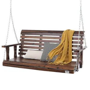VEVOR Wooden Porch Swing 4.5 ft, Patio bench swing for Courtyard & Garden, Upgraded 880 lbs Strong Load Capacity, Heavy Duty Swing Chair Bench with Hanging Chains for Outdoors, Carbonized Brown