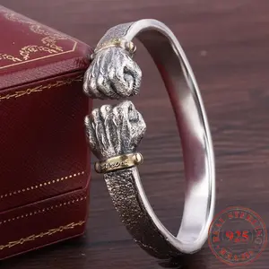 Silver Fashionable 925 Fist Bracelet a Vintage Strong Wristband for Both Men And Women Perfect As a Gift for Friends a Unique Statement Piece Creative Gift Idea Bold Declaration Powerful Design Handcrafted Jewelry High-Quality Metal