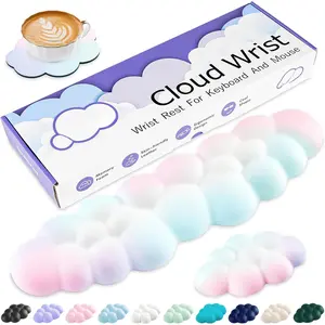 Cloud Wrist Rest Keyboard, Cloud Keyboard Wrist Pad Set with PU Leather Memory , Cute Arm Rest for Palm Support, PC/Gaming Desk Accessories/Office Setup/ Hand Cushion - Rainbow