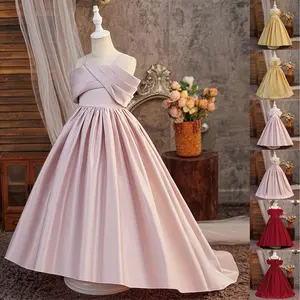 7-12Y Dark Pink 683 Kids Clothes Flower Girls Princess Long Ball Gown Frock Sling Trailing Children Formal Evening Party Banquet Pageant Prom Host Cocktail Dress